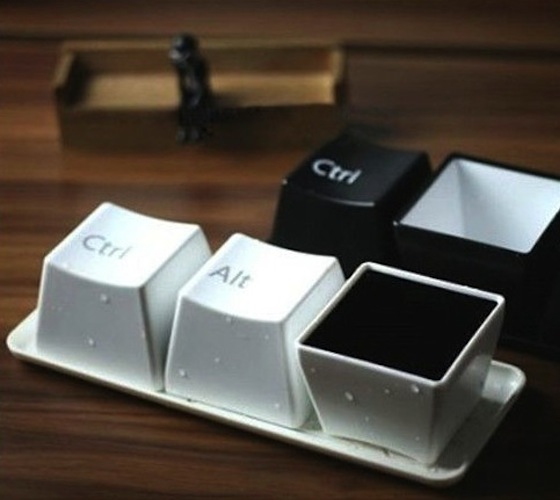Ctrl Alt Del Keyboard Coffee Cup White Set